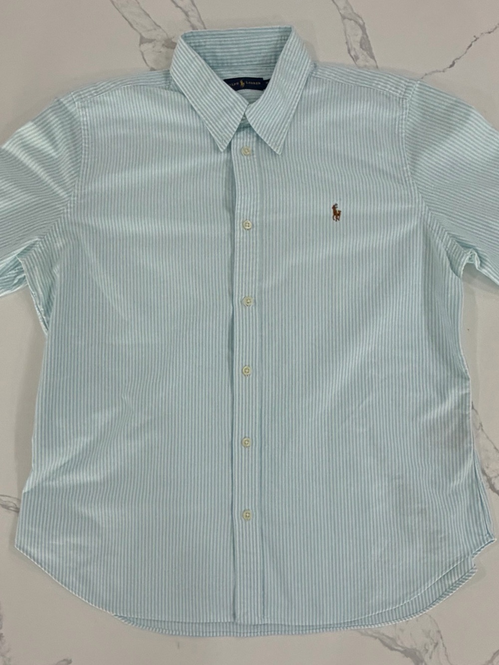 Polo Ralph Lauren Men's XL Blue & White Striped Short Sleeve Button Down Shirt